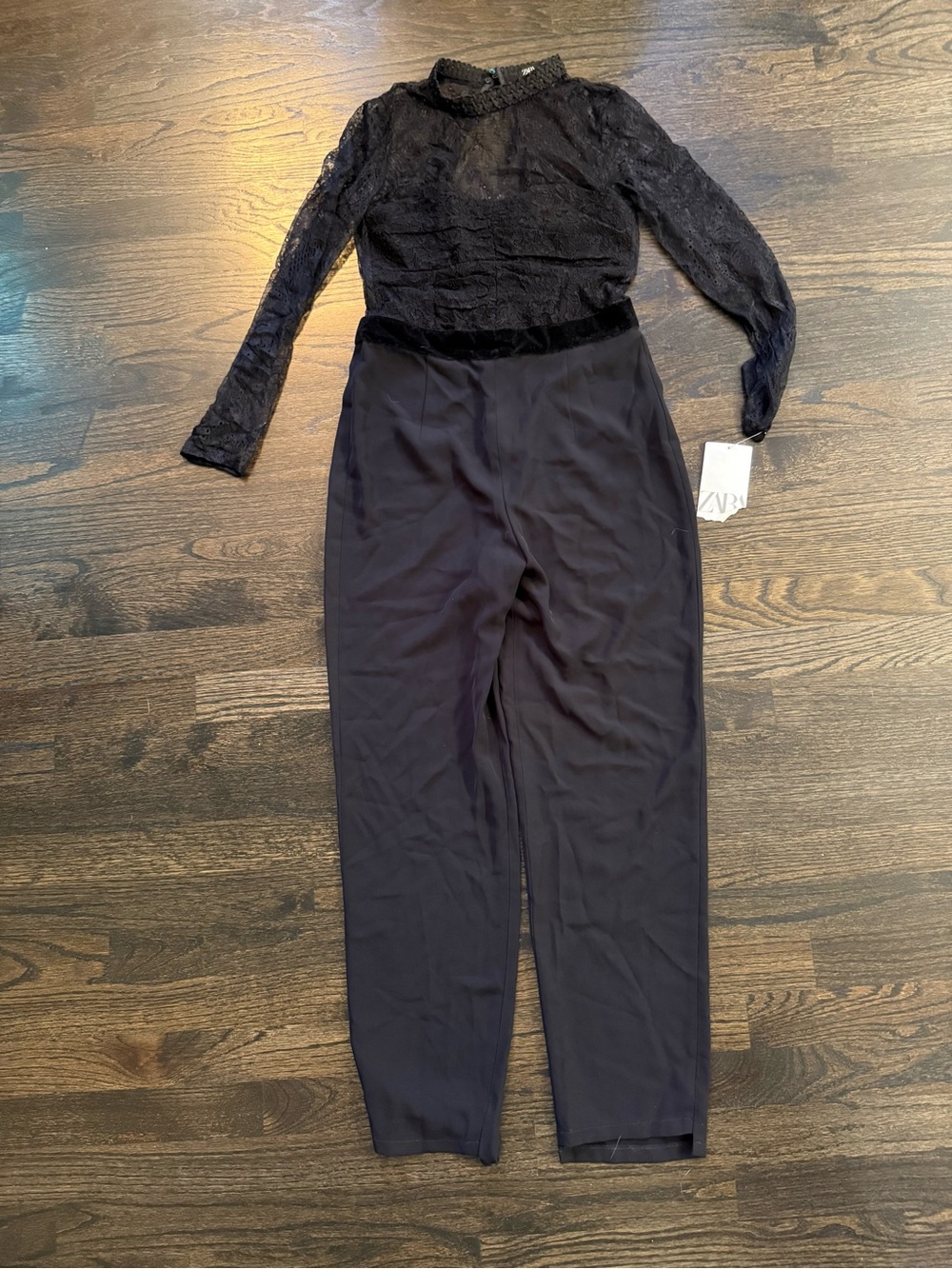 Zara Black Lace Bodice Jumpsuit with Tailored Trousers